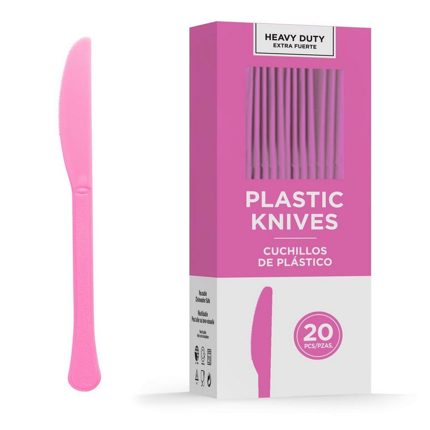 Bright Pink Heavy-Duty Plastic Knives, 20ct